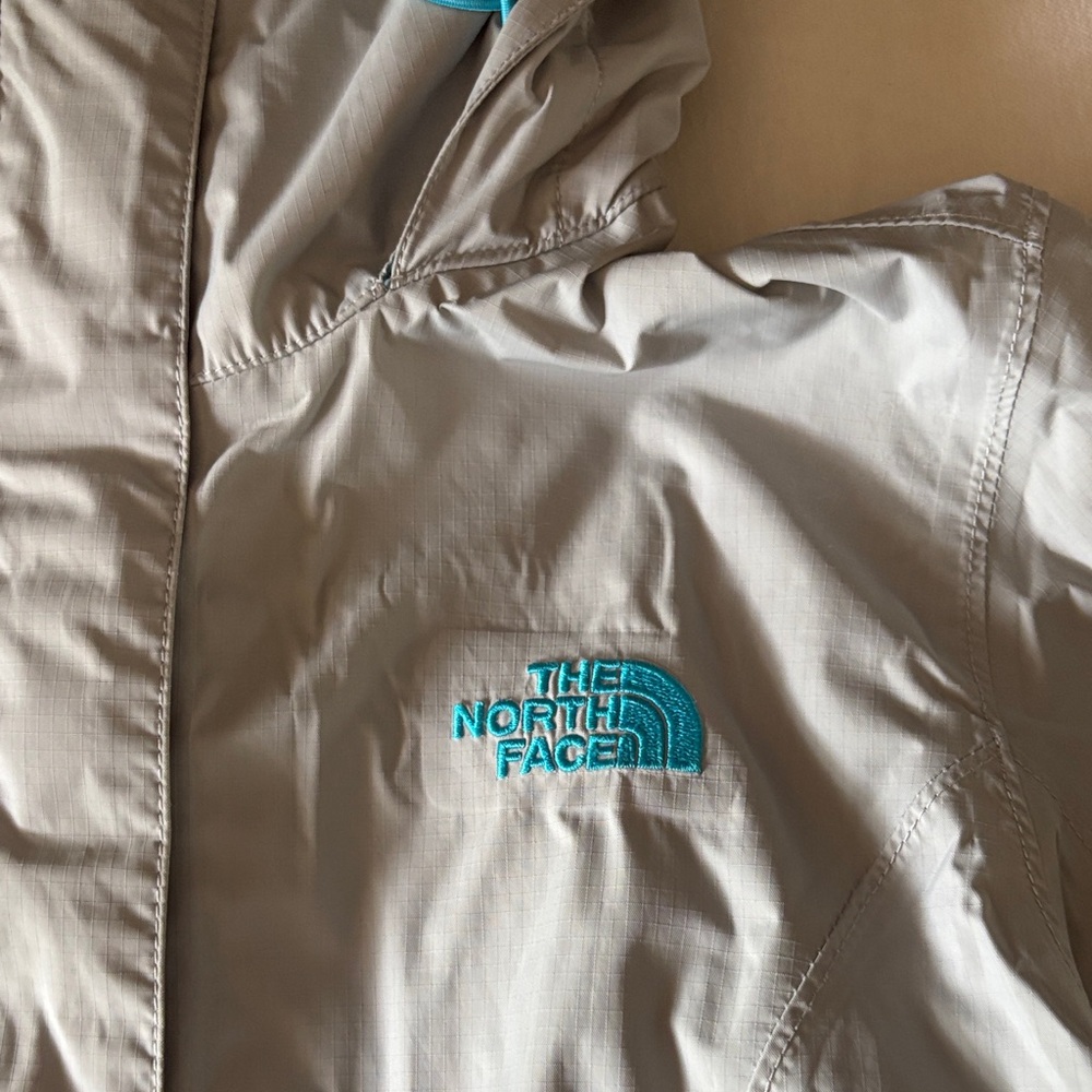The North Face Light Gray Jacket with Teal Logo